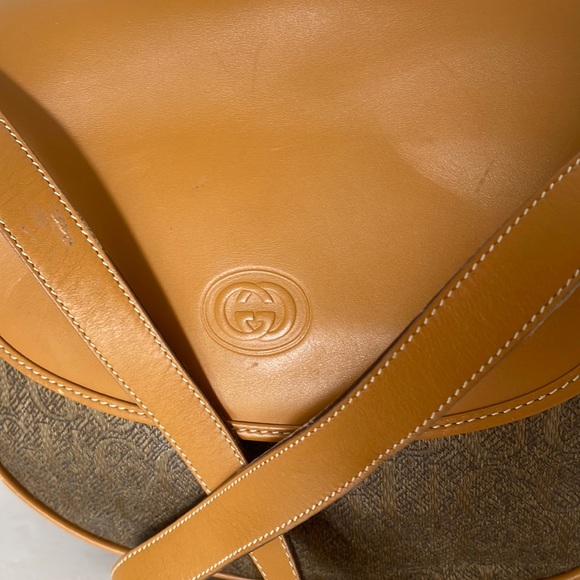 Gucci Vintage Tan dGG Logo MONOGRAM Canvas Leather Crossbody Bag. - Picture 5 of 16